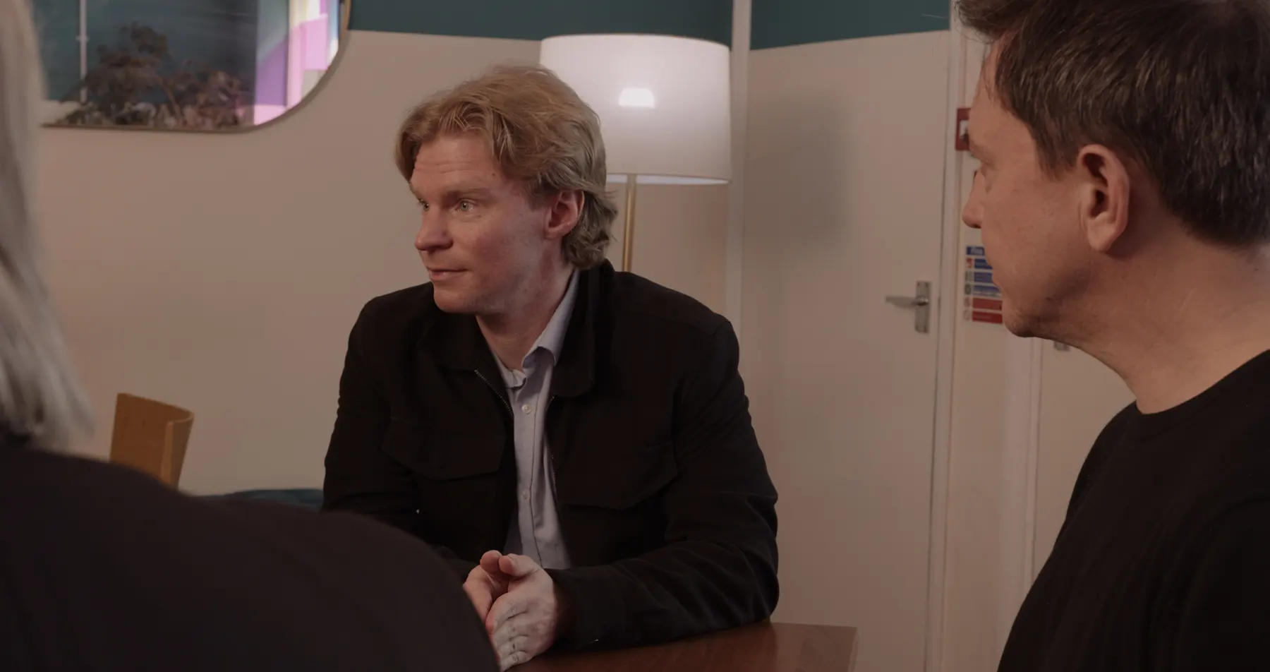 Mark and Leo at a table